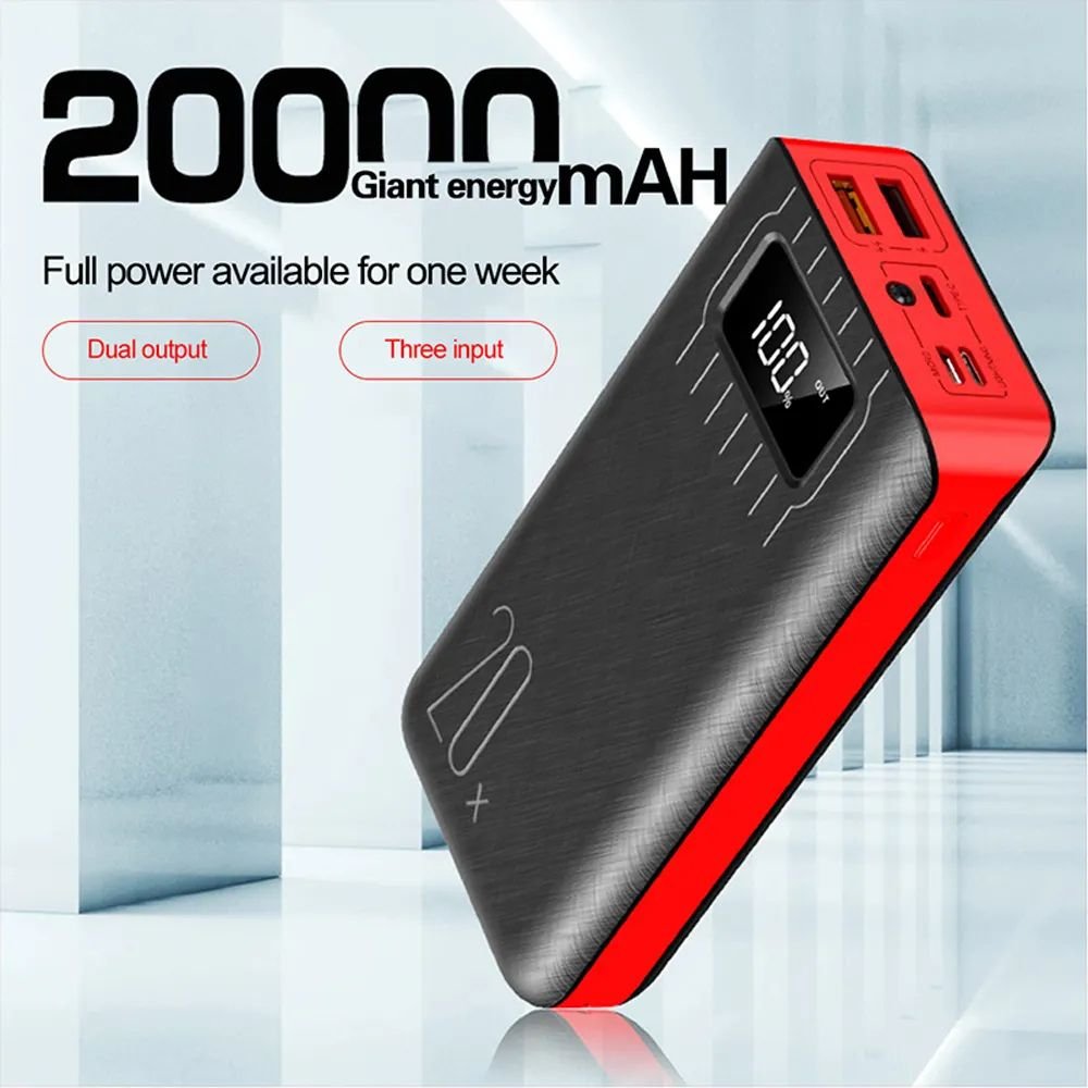 20,000mAh Power Bank with Dual USB & LED Flashlight